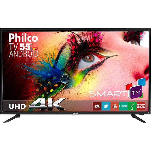Smart TV LED 55" Philco PH55A17DSGWA4k Ultra HD 4k com Conversor Digital 3 HDMI 2 USB Wi-Fi Sleep Timer e Closed Caption 60Hz - Preta