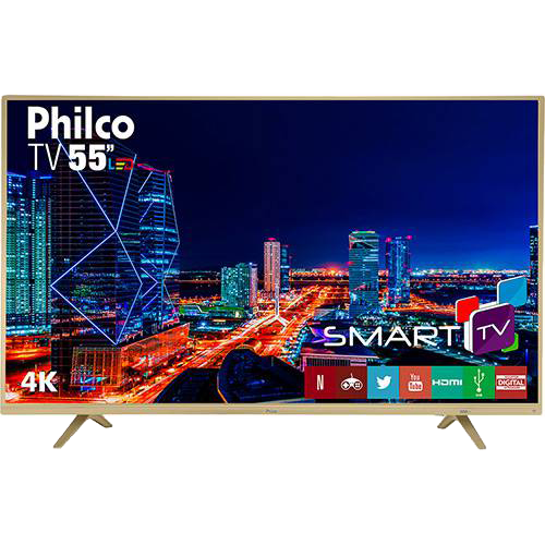 Smart TV LED 55" Philco PTV55U21DSWNC UHD 4K com Conversor Digital 3 HDMI 2 USB Wi-Fi Netflix - Champagne