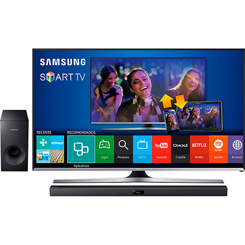 Smart TV LED 55 Samsung Full HD UN55J5500AGXZD 3HDMI 2 USB 240 HZ + Soundbar Samsung HW-H370 120W 2.1 Canais Bluetooth