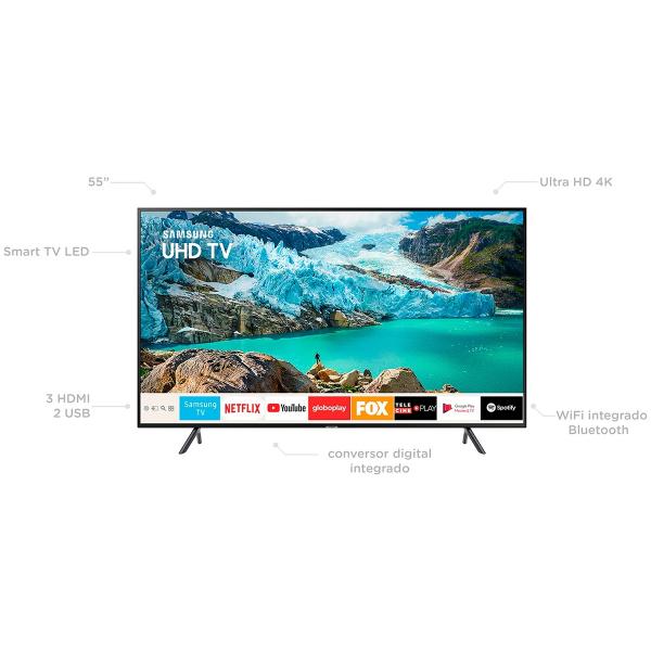 Smart TV LED 55 UHD 4K Samsung, 3 HDMI, 2 USB, Wi-Fi, HDR - UN55NU7100GXZD
