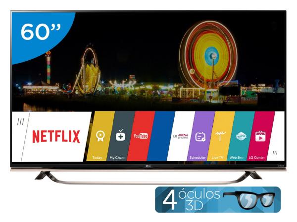 Smart TV LED 60” LG 4k/Ultra HD 3D UF8500 - WebOS Conversor Digital Óculos Wi-Fi 3 HDMI 3 USB