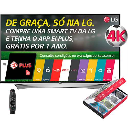 Smart TV LED 60" LG 3D 60Uf8500 Ultra HD 4K com Conversor Digitral Integrado 3 HDMI 3USB Wi-Fi 120Hz + 4 Óculos 3D