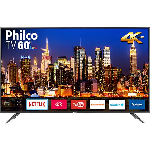 Smart TV LED 60" Philco PTV60F90DSWNS Ultra HD 4k com Conversor Digital 3 HDMI 2 USB Wi-Fi Som Surround 60Hz Prata