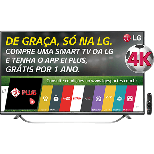 Smart TV LED 65" LG 65Uf7700 Ultra HD 4K com Conversor Digital 3 HDMI 3 USB Wi-Fi