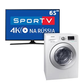 Smart TV LED 65" UHD 4K Samsung 65MU6100 + Lava e Seca Samsung WD4000 Branca - 110V
