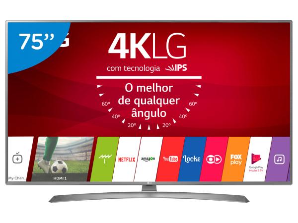 Smart TV LED 75” LG 4K/Ultra HD 75UJ6585 WebOs - Conversor Digital Wi-Fi 4 HDMI 2 USB