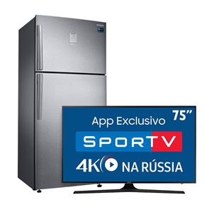 Smart TV LED 75" UHD 4K Samsung 75MU6100 + Refrigerador Samsung RT46K6361SL Inox - 110V