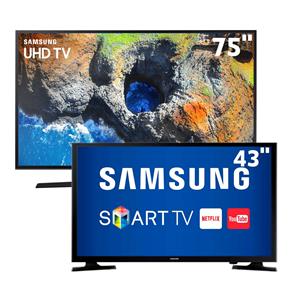 Smart TV LED 75" UHD 4K Samsung 75MU6100 + Smart TV LED 43” Full HD Samsung 43J5200