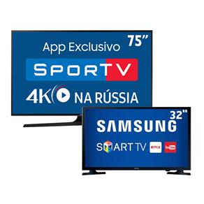 Smart TV LED 75" UHD 4K Samsung 75MU6100 + Smart TV LED 32" HD Samsung 32J4300