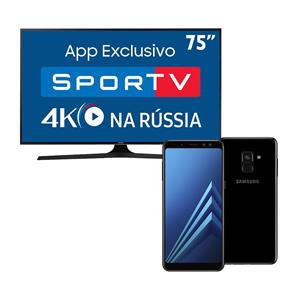 Smart TV LED 75" UHD 4K Samsung 75MU6100 + Smartphone Samsung Galaxy A8 Preto