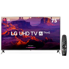 Smart TV LED 75" Ultra HD 4K LG 75UK6520PSA + Controle Remoto Smart Magic LG AN-MR18BA - Preto
