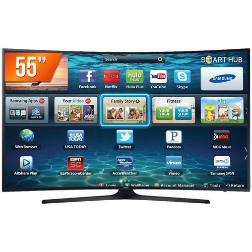 Smart TV LED Curva Tela 55'' Ultra HD 4K Samsung 55MU6300 3 HDMI 2 USB Wi-Fi Conversor Digital