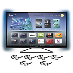 Smart TV LED 3D 46" Philips 46PFL5508 Full HD Ambilight Entradas 3 HDMI 2 USB 360Hz Wifi 6 Óculos