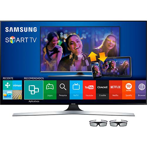Tudo sobre 'Smart TV LED 3D 48" Samsung 48J6400 Full HD com Conversor Digital 4 HDMI 3 USB Wi-Fi 240Hz CMR + 2 Óculos 3D'