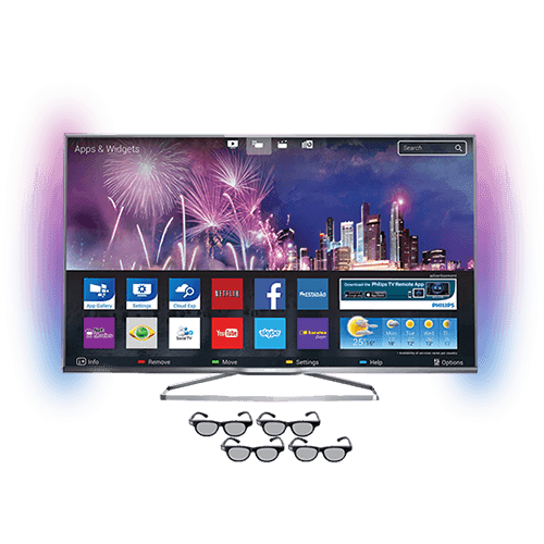 Smart TV LED 3D 55" Philips 55Pfg7109/78 Full Hd 4 Hdmi 2 Usb Wi Fi Integrado Ambilight + 4 Óculos