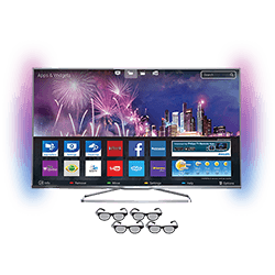 Smart TV 3D Philips LED 55" 55Pfg7109/78 Full Hd 4 Hdmi 2 Usb Wi Fi Integrado Ambilight + 4 Óculos