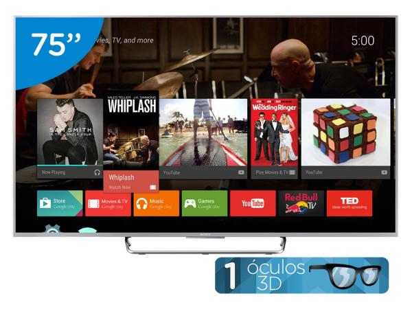 Smart TV LED 3D 75” Sony Full HD 3D KDL-75W855C - Conversor Digital Óculos Wi-Fi 4 HDMI 2 USB