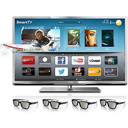 Smart TV Plus 3D LED 42"Philips 42PFL6007 Full HD - 4 HDMI 3 USB DTVi 240Hz PMR 4 Óculos