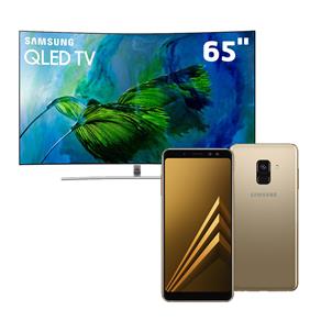 Smart TV QLED 65" UHD 4K Curva Samsung Q8C + Smartphone Samsung Galaxy A8 Dourado