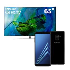 Smart TV QLED 65" UHD 4K Curva Samsung Q8C + Smartphone Samsung Galaxy A8 Preto