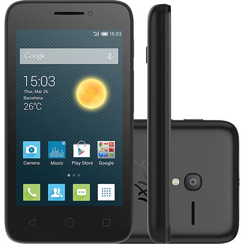 Smartphone Alcatel One Touch PIXI 3 Dual Chip Desbloqueado Android 4.4 Tela 4" Memória 4GB 3G Câmera 8MP Preto
