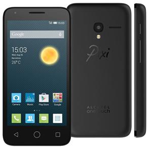 Smartphone Alcatel OneTouch Pixi3 Preto com Tela 4.5”, Dual Chip, TV Digital, Câmera 8MP, Android 4.4, 3G, Bluetooth e Processador Dual Core de 1.3GHz