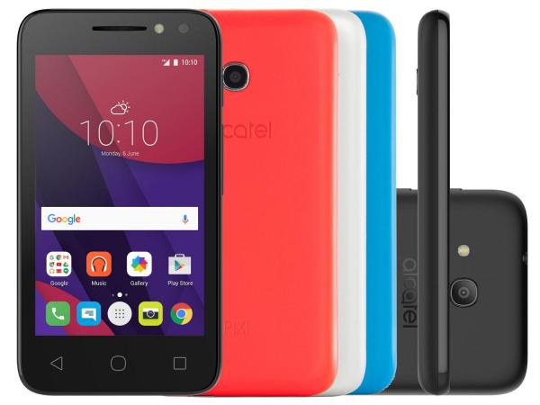 Tudo sobre 'Smartphone Alcatel PIXI4 4 Colors 8GB Preto - Dual Chip 3G Câm. 8MP + Selfie 5MP Flash Tela 4”'
