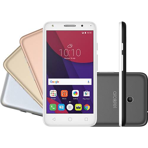 Smartphone Alcatel PIXI4 5" Metallic Dual Chip Android 6.0 Tela 5" 8GB + 16GB (cartão SD) 4G Câmera 8MP Selfie 5MP Flash Frontal + 4 Capas Metálicas - Prata