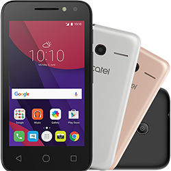 Smartphone Alcatel PIXI4 Metallic Dual Chip Android 6.0 Tela 4" Memória 8GB 3G Câmera 8MP Selfie 5MP Flash Frontal Quad Core - Preto