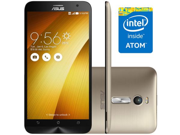 Smartphone Asus ZenFone 2 32GB Dourado Dual Chip - 4G Câm 13MP + Selfie 5MP Tela 5.5” Intel QuadCore