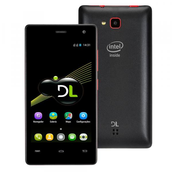 Smartphone DL YZU DS41 Preto com Tela de 4, 8GB, Dual Chip, Câmera 2MP, 3G, Wi-Fi, Bluetooth, Android 5.1 e Processador Intel Dual Core