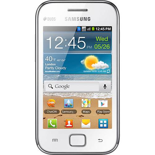 Smartphone Galaxy Ace Duos Branco S6802 - Dual Chip GSM - 3G, WiFi, Android, Câmera 5MP, Filmadora, Mp3 Player, Radio FM, GPS, Fone de Ouvido, Cabo USB