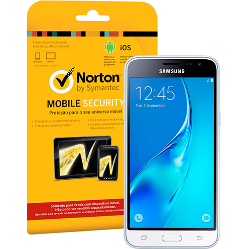 Smartphone Galaxy J3 2016 - Branco + Norton Mobile Security 3.0 Br 1 User Attach Card