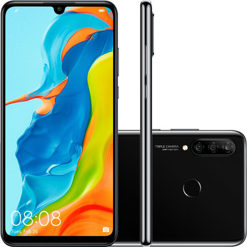 Smartphone Huawei P30 Lite Android 9.0 6.15" Octacore 128GB 4G 24MP+8MP+2MP Dual Chip - Preto
