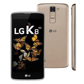 Smartphone LG K8 Dourado com 16GB, Dual Chip, Tela HD de 5,0", 4G, Android 6.0, Câmera 8MP e Processador Quad Core de 1.3 GHz