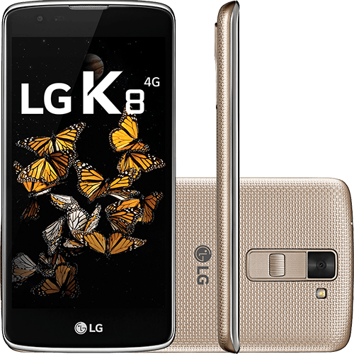 Smartphone LG K8 Dual Chip Android 6.0 Marshmallow Tela 5" 16GB 4G Câmera de 8MP - Dourado