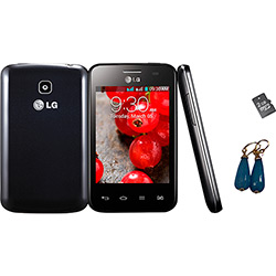 Smartphone LG OpTimus L3 II Dual Chip Desbloqueado Android 4.1 Tela 3.2" 4GB 3G Wi-Fi Câmera 3MP - Preto Shoptime + Par de Brincos e Cartão de Memória de 2GB