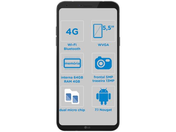 Smartphone LG Q6 Plus 64GB Preto Dual Chip 4G - Câm. 13MP + Selfie 5MP Tela 5,5” Proc.Octa Core