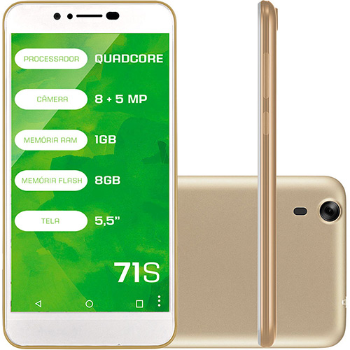 Smartphone Mirage 71s Dual Chip Android 5.1 Tela 5.5" Quad Core 8GB 3G Wi-Fi Câmera 8MP - Dourado