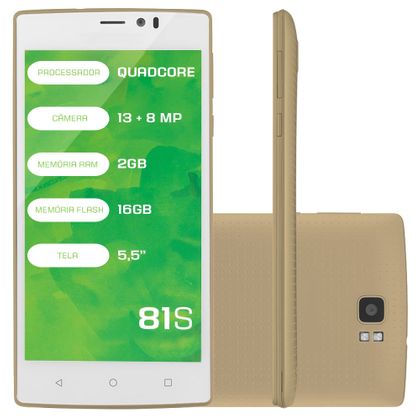 Smartphone Mirage 81S 4g Quadcore 2GB Ram Dual Câmera 13mp+8mp Tela 5,5" Dual Chip Android 5 Dourado 1004
