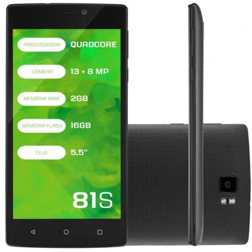 Smartphone Mirage 81S 4G QuadCore 2GB RAM Dual Câmera 13MP+8MP Tela 5,5 Dual Chip Android 5 Preto P