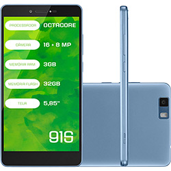 Tudo sobre 'Smartphone Mirage 91S Dual Chip Android 6.0 Tela 5,8" Octa-Core 32GB 4G Câmera 16MP - Azul'