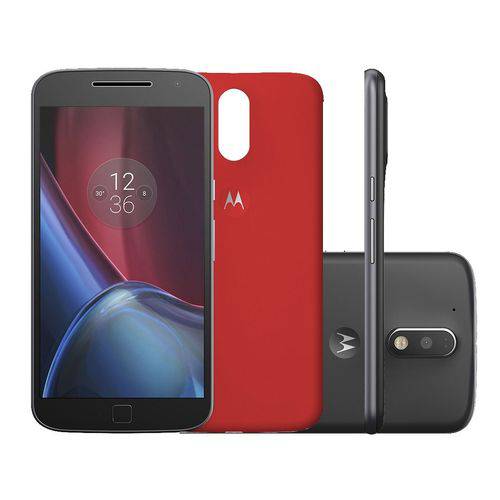 Smartphone Moto G4 Plus Xt1640 Preto + Capa Vermelha Dual Chip 4g Tela 5.5 32gb Octa Core 16 MP