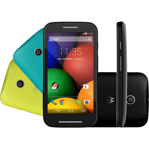 Tudo sobre 'Smartphone Motorola Moto e DTV Colors Dual Chip Android 4.4 Tela 4.3" 4GB 3G Câmera 5MP TV Digital - Preto'