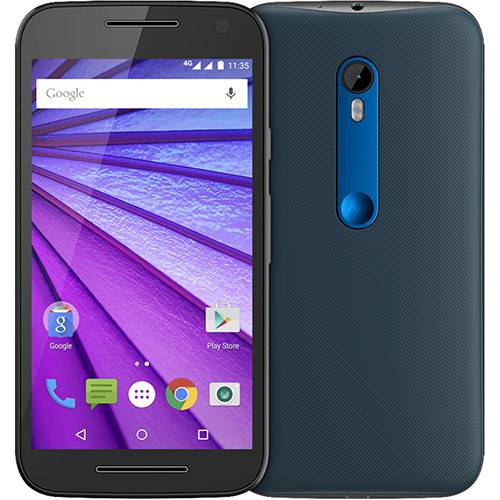 Tudo sobre 'Smartphone Motorola Moto G 3ª Geração Edição Especial Azul Navy Dual Chip Desbloqueado Android 5.1 Tela HD 5" Memória Interna 16GB 4G Câmera 13MP Processador Quad Core 1.4GHz - Preto'