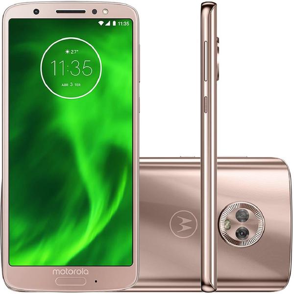 Smartphone Motorola Moto G6 XT1925 64GB, Dual Chip, 4G, Android 8.0, Câm 12MP, Tela 5.7. Wi-Fi Ouro Rose