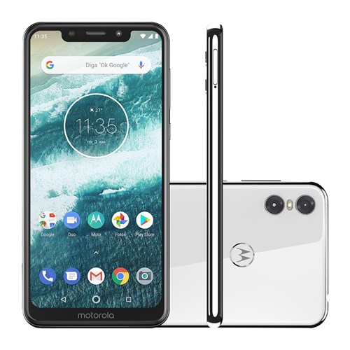 Smartphone Motorola Moto One 64Gb White 4G Tela 5,9" Câmera 13Mp Selfie 8Mp Dual Chip Android 8.1