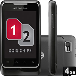 Smartphone Motorola MOTOSMART ME XT305, Desbloqueado, Preto, Dual Chip, Android, Tela Touch 3.2", Câmera de 2.0MP, Filmadora, 3G, Wi-Fi, MP3 Player, Rádio FM, GPS,Bluetooth, Cartão de Memória 4GB