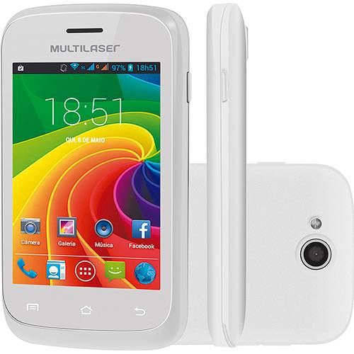 Smartphone Multilaser MS2 Android 4.2 Wi Fi Bluetooth Câmera 3.0 MP 4GB Cartão Micro SD GPS Dual Chip - Branco