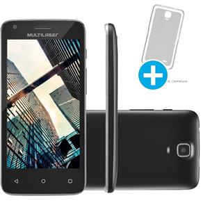 Smartphone Multilaser MS45R 8GB Dual Chip 3G Tela 4,5 Câmera 5MP Android 5.1 Preto + Capa Traseira